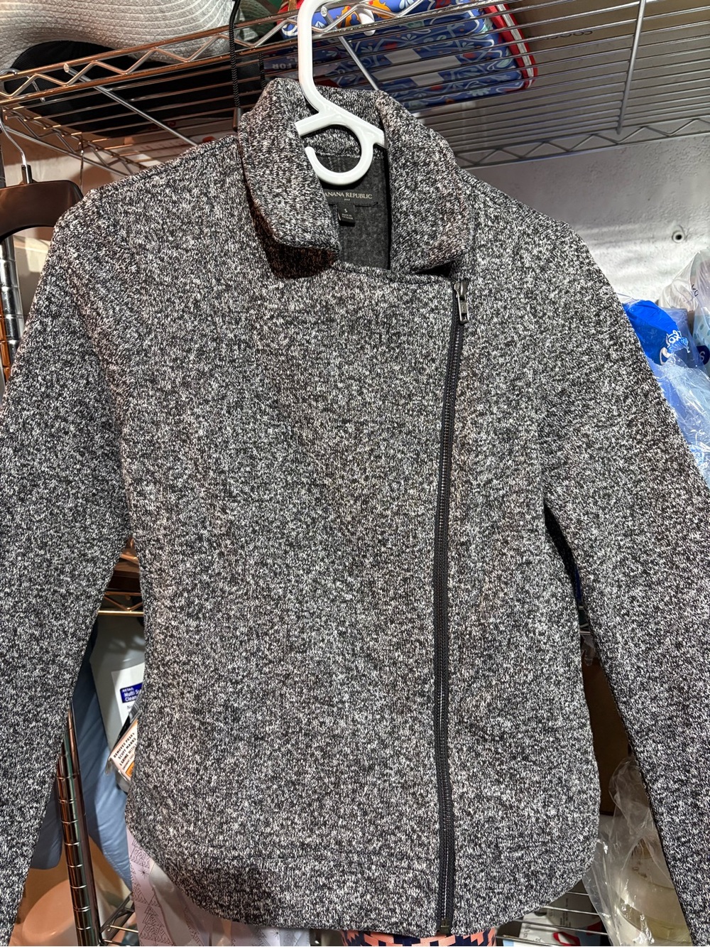 Banana Republic Gray Bouclé Zip-Front Bomber Jacket